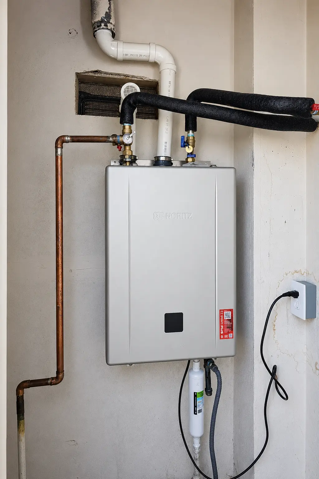 Complete exterior tankless water heater installation