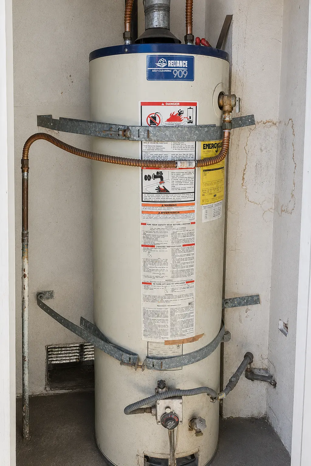 Older traditional tank water heater before upgrade